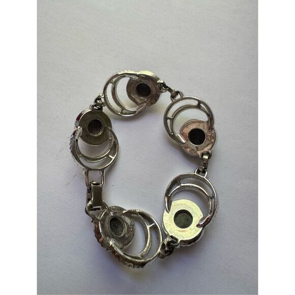 1950s Vintage Sarah Cov Womens Black & Silver Tone Bangled Bracelet Retro Chic - Picture 3 of 4